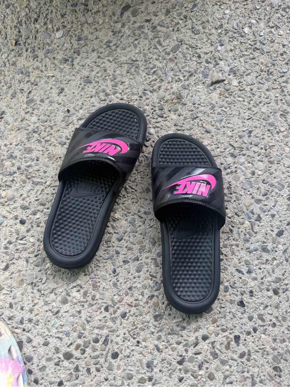 Nike Black Slide Sandals with Pink Logo